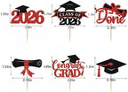 2026 Graduation Cupcake Toppers, 36 pack Red Glitter Class of 2026 Congrats Grad Diploma Graduation Cap Cupcake Picks for 2026 Graduation Party decorating Supplies