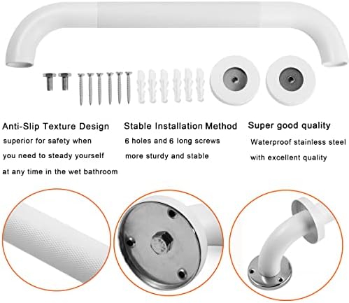 Shower Grab Bar, 2 Pack 12 Inch White Bathroom Grab Bar, 1.25" Diameter 304 Stainless Steel Anti-Slip Grab Bars for Bathtubs and Showers, Handicap Shower Grab Bar for Seniors Elderly