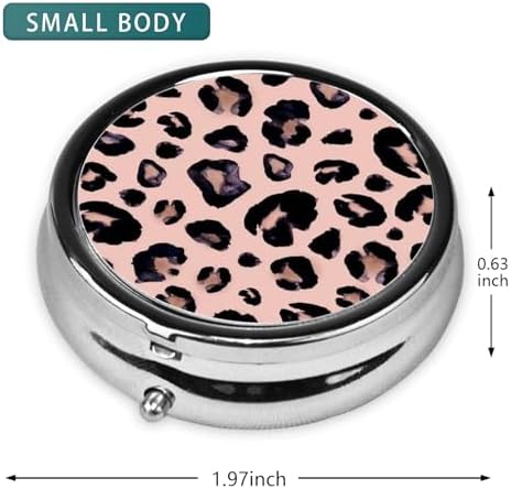 Pill Organizer 3 Compartment Mini Metal Pill Holder, Travel Portable Small Pill Case Pocket for Man Woman - Leopard Print