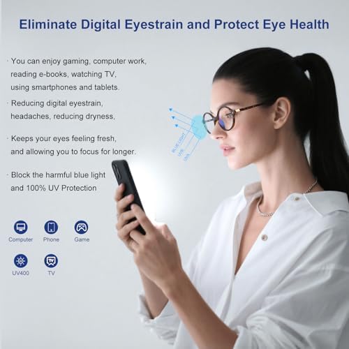 ViewJoy Retro Oval Blue Light Glasses for Women Fashion Computer Glasses Bluelight Blocking Eyewear Vintage Frame