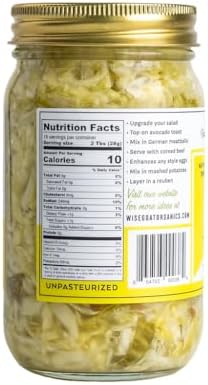 Raw Organic Fermented Probiotic Sauerkraut, "Classic" Variety [Vegan, Gluten Free, Non-GMO, Probiotic] 16oz Glass Jar by Wise Goat Organics