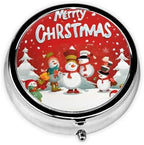 (Merry Christmas) Round Pill Box,3 Compartment Pill Box Mini Decorative Pocket Purse Portable Travel Medicine Tablet Vitamin Holder Organizer Pill Case