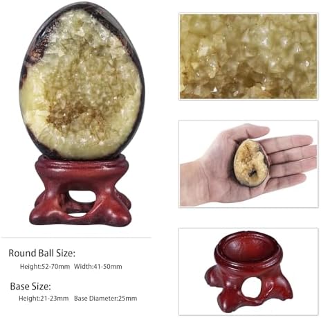 Rockcloud Natural Septarian Dragon Geode Egg with Resin Stand, Healing Crystal Egg Figurine Mineral Specimen for Home Office Decor, 41-50mm