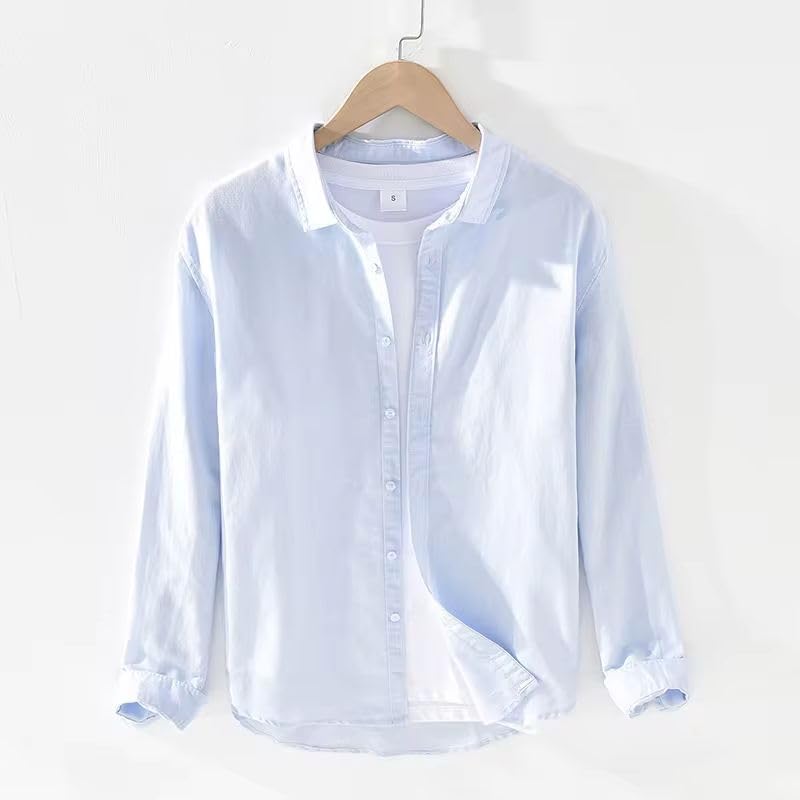 Men's Blouse Black Cotton Linen Shirt Solid Long Sleeve Breathable Simple Casual Male Loose Thin Tops Shirts