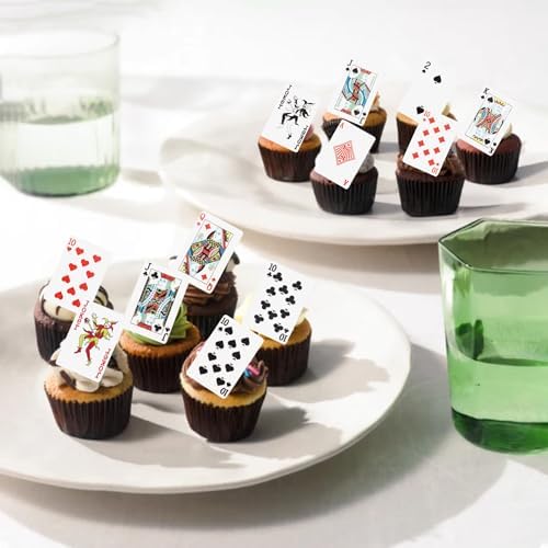 52 Pack Edible Poker Cupcake Toppers Playing Cards Cupcake Picks Casino Water Paper Playing Card Game Cake Decoration for Vegas Casino Night Party Supplies