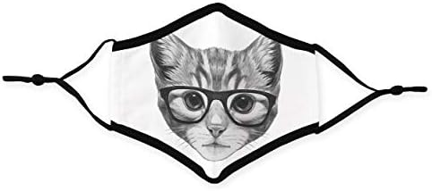 WEDDINGSTAR 3-Ply Adult Washable Cloth Face Mask Reusable and Adjustable with Filter Pocket - Nerdy Cat