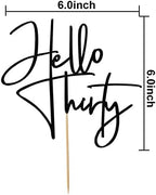 Hello Thirty Cake Topper, Happy 30th Birthday Party Decorations, Black Glitter