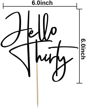 Hello Thirty Cake Topper, Happy 30th Birthday Party Decorations, Black Glitter