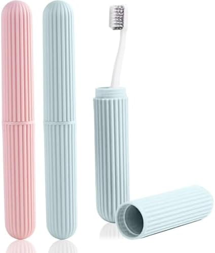 Portable Toothbrush Box, Toothbrush Containers with Lid Protective Holder Cover Storage For Case, For Outdoor Traveling Camping Dust Proof Toothbrus-h Box Accessories Pink/Green