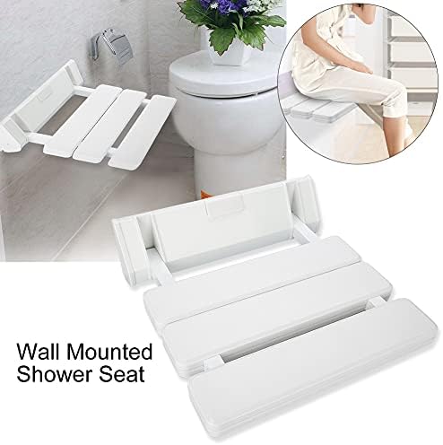 Wall-Mounted Folding Shower Seat with Drop-Leaf Design | Bathroom Bench | Space-Saving Wall Stool for Home, Hotel, Sauna, or Bath Use | White