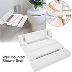 Wall-Mounted Folding Shower Seat with Drop-Leaf Design | Bathroom Bench | Space-Saving Wall Stool for Home, Hotel, Sauna, or Bath Use | White