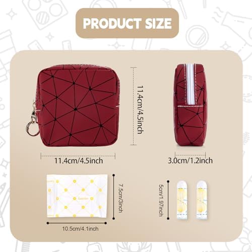 Period Bag for Teen Girls, PU Leather Sanitary Napkin Storage Bag, Menstrual Pad Bag Period Pouches Tampon Holder for Purse (Red)