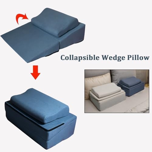 AMUFJJ Memory Foam Wedge Pillow 30 in Lengthen, Foldable Pillow Wedges for Sleeping Acid Reflux/Migraines/Post Surgery, Elderly Neck Back Waist Support Cushion(Beige)