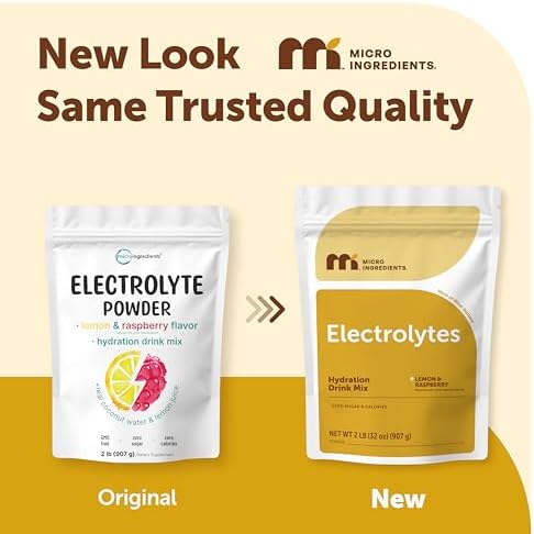 Micro Ingredients Electrolyte Powder, 2 lbs (139 Servings) | Lemon Raspberry Flavor | High Potassium (1,000mg) + Coconut Water & Real Lemon Juice | No Sugar, Keto Friendly | Non-GMO
