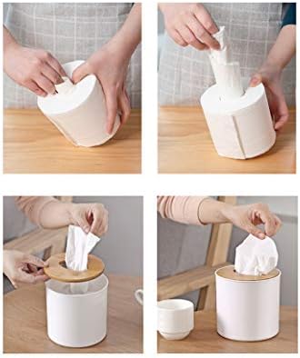 Zimon Toilet Paper Roll Dispenser with Bamboo Lid, Decorative Round Paper Holder, Bathroom Tissue Box Cover
