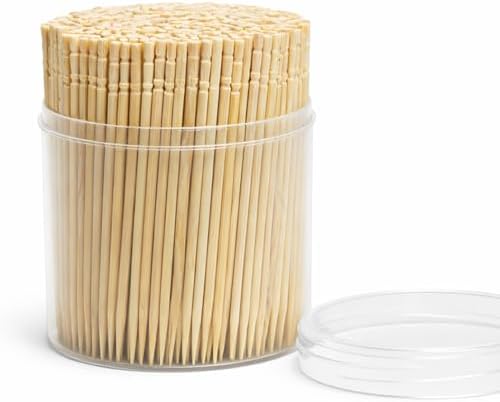 Traditional Single Point Wooden Toothpicks Made from Bamboo, Bulk Pack (500), -1 Container (500)