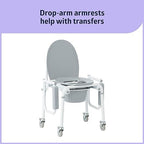 Medline Aluminum Drop-Arm Bathroom Chair Commode with 4 Locking Casters, 300 lbs. Capacity, for Restroom, Elderly, Adults, Bariatric & Wheelchair Transfer to Toilet