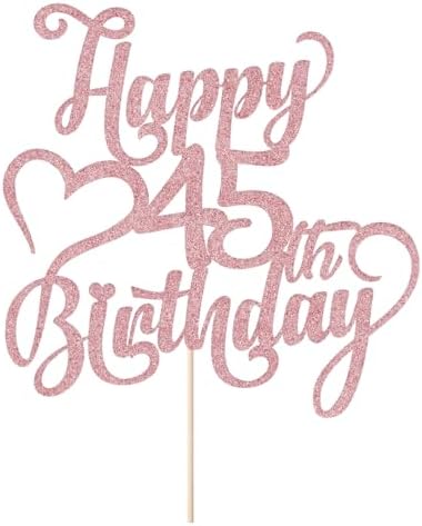 Rose gold Glitter Happy 45th Birthday Cake Topper - 45 Anniversary/Birthday - Hello 45, Cheers to 45 Years,45 & Fabulous Cake Topper Party Decoration