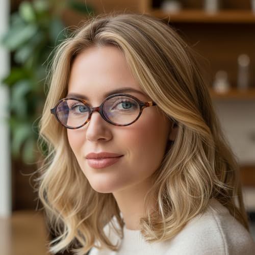 Oval Glasses for Women Men Retro Blue Light Blocking Glasses Oval Frame Tortoise Frame Non prescription Bluelight