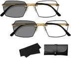 Black Auto Adjusting Reading Glasses, Rimless Photochromic Presbyopia for Men HD Clarity, Anti Blue Light Dual Use