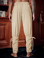 Runcati Mens Medieval Ankle Pants Renaissance Viking Pirate Lace Up Tapered Halloween Linen Costume Trousers