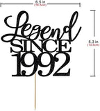Legend Since 1992 Cake Topper 34th Birthday Happy Birthday Cake Topper Men and Women Cheer 34 Years Old Handmade Black Glitter Cake Decoration (1992)