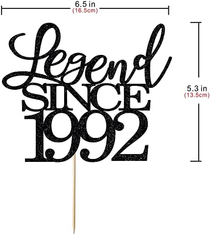 Legend Since 1992 Cake Topper 34th Birthday Happy Birthday Cake Topper Men and Women Cheer 34 Years Old Handmade Black Glitter Cake Decoration (1992)