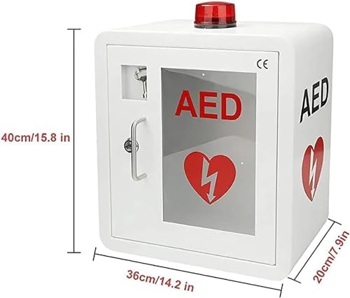 AED Defibrillator Storage Cabinet, First Aid Kit Cardiac Defibrillator Storage Cabinet with Light and Alarm System, Steel Cardiac Defibrillation Alarm Box for Home, Office, Nursing, Bus