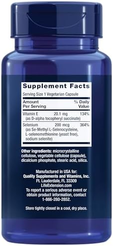 Life Extension Super Selenium Complex, 200 mcg – 3 Forms of Selenium, Vitamin E – Cellular Health & Longevity Support – Gluten-Free, Non-GMO, Vegetarian, 1 Daily – 100 Capsules