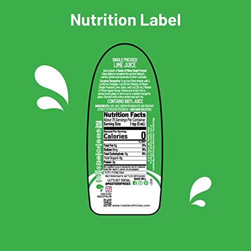 Master of Mixes Cocktail Essentials Single Pressed Lime Juice, 375 ML Bottle (12.7 Fl Oz)