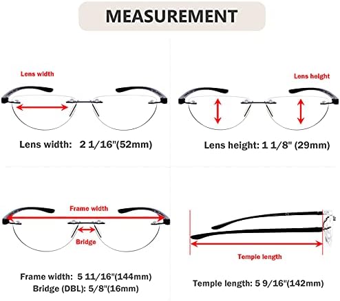Eyekepper 4-pack Rimless Reading Glasses Women Men Half Moon Readers +2.00