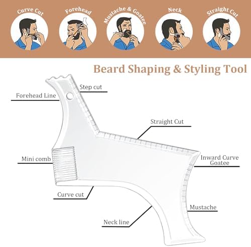DUAIU 12Pcs Beard Shaper Tool Kit for Men Grooming, White Black Barber Pencil for Lineup Edging with Sharpener, Hairline Beard Guide Shaping Barber Comb Clipper Cleaning Brushes Hair Combs Set
