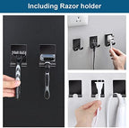 Diesisa Razor Holder 304 Stainless Steel for Shower + Adhesive Sticky Heavy Duty Waterproof Wall Hooks, Premium for Hanging Towels, Coat, hat (2+2 Pack) - Black