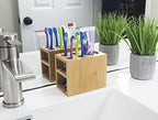 Bamboo Naturals Toothbrush Holder, Stores 4 Toothbrushes and 1 Toothpaste, Made of 100% Sustainable Bamboo, Stylish Bathroom Organizer Accessory, Easy to Clean and Odor Resistant