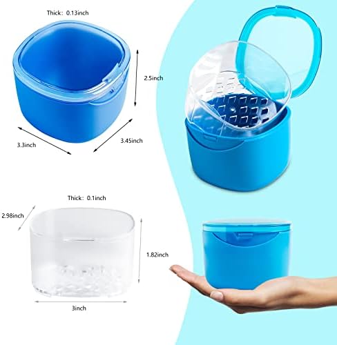 Denture Bath Case, Retainer Cleaning Box,No-Leak Denture Case, Mouth Guard, Night Guard and Retainer (blue)