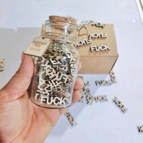 Fuck jar（5oz） Gift Jar,Fucks to Give,Fuck Wooden Cutout Letter Piece Bad Mood Vent Spoof Birthday Day,Holiday, Thanksgiving, Gag Funny Gift