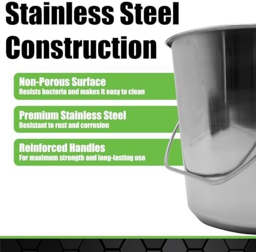 Grip Stainless Steel Bucket (1 Gallon) - Great for Pets, Cleaning, Food Prep - Hang on Fences, Cages, Kennels - Home, Garage, Workshop