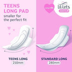 Lil-Lets Teens Long Pads with Wings - 60 Count Period Pads for Teens - Thin, Super Absorbent Sanitary Napkins, Soft & Breathable, Fragrance-Free - First Periods, Medium to Heavy Days
