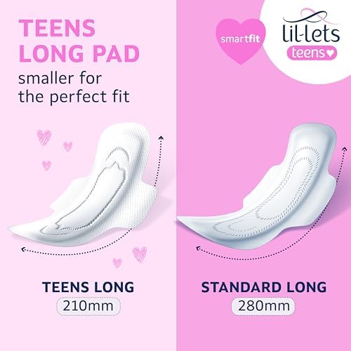 Lil-Lets Teens Long Pads with Wings - 60 Count Period Pads for Teens - Thin, Super Absorbent Sanitary Napkins, Soft & Breathable, Fragrance-Free - First Periods, Medium to Heavy Days