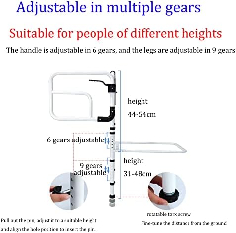 Bed Rail rotatable, Elderly Safety Bed Handle, Bed bar with Storage Pocket, Bedside Standing Assist Grab Bar, Height Adjustable (77-103cm)