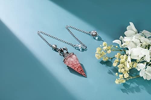 Jovivi Natural Rose Quartz Crystal Pendulums for Divination Dowsing 6 Facted Crown Hexagonal Pointed Resin Chip Stones Healing Reiki Chakra Gemstone Pendulum Pendant Wiccan Witchcraft