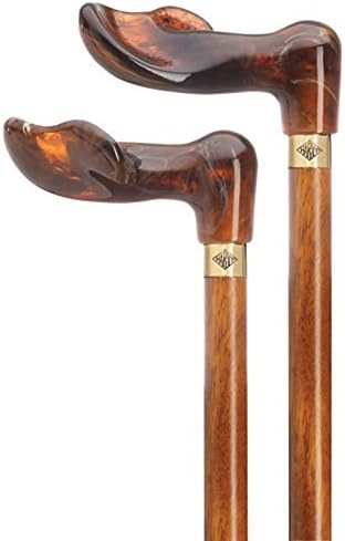 HARVY Unisex Amber/Walnut Palm Grip Cane – 36" Cherry Hardwood Shaft, Acrylic Handle, Stylish Walking Cane with Rubber Tip for Men & Women