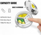 Skull Pill Box 3 Compartment Small Pill Case,Portable for Pocket or Purse Pill Organizer Pill Container Holder with Mirror to Hold Vitamins, Medication, Fish Oil and Supplements