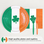 96Pcs St Patrick's Day Party Supplies Irish Flag Plates and Napkins Irish Theme Tableware Set for Ireland Country Decoration Birthday St. Patrick's Day Party Decorations Serves 24