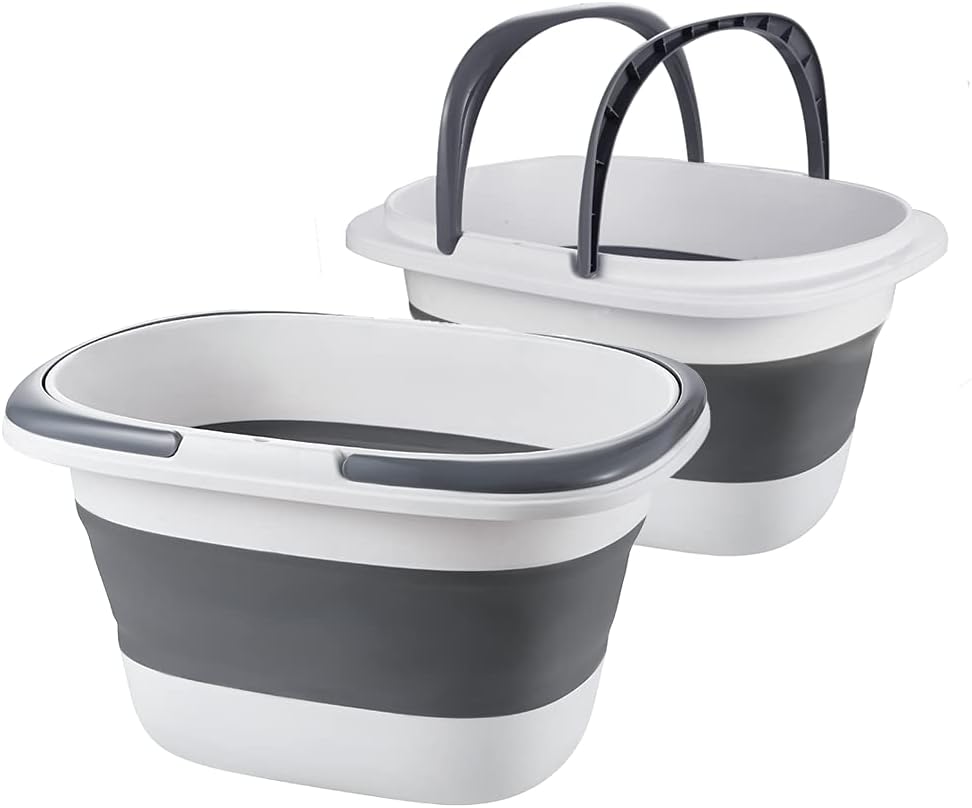 Goderewild 2 Pack Large Collapsible Mop Bucket 4.2 Gallon(16L) with Handle for House Cleaning, Space Saving Outdoor Multiuse Foldable Water Pail for Camping, Fishing, RV(2, Grey)