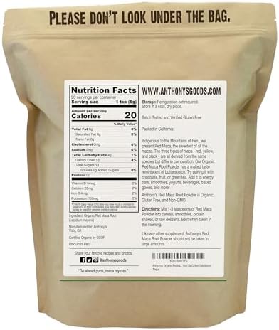 Anthony's Organic Red Maca Powder, 1 lb, Raw, Gluten Free, Non GMO, Non Gelatinized