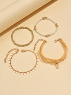 4Pcs Boho Gold Beaded Bracelets Set for Women Pineapple Charm Braided Rope Chain Stackable Summer Beach Jewelry Accessories