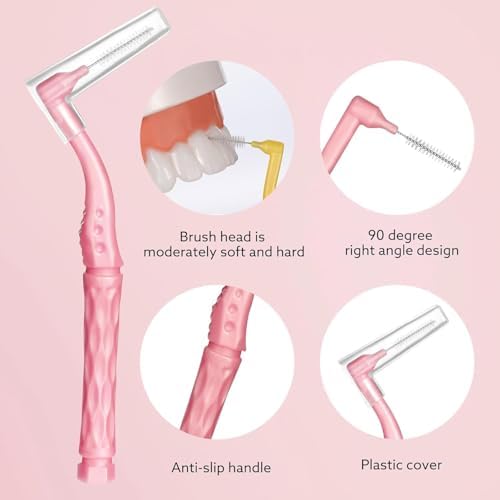 50pcs Interdental Brushes, 5 Sizes Braces Brush Set Soft Dental Brushes with Non-Slip Handle Angled Head Tooth Picks Floss Sticks Dental Floss Brushes for Braces Oral Cleaning