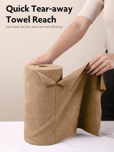Fantasticlean Microfiber Cleaning Cloth Roll -60 Pack, Tear Away Microfiber Towels, 12" x 12", Reusable, Washable, Scratch Free, Ultra Absorbent Dishcloth for All-Around Cleaning (Beige & Tan)