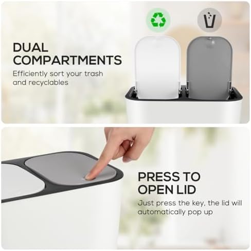 Dual Trash Can, 2 Compartment Kitchen Garbage Can Plastic Dry and Wet Classified Recycling Bin Wastebasket Liter Bin Dustbin Rubbish Box Garbage Container for Home 15L